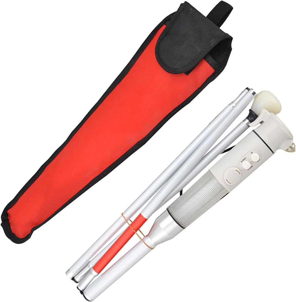Flash folding blind cane - 4 Sections Aluminum alloy Folding Walking Cane for The Blind,with Sound and Light Voice Alarm + red reflective film(White,B(137cm/54in))