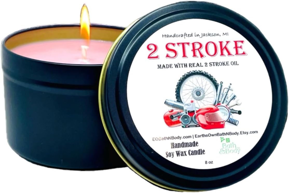 2 Stroke Engine Dirt Bike Race Fuel Aroma Soy Candle | Unique Hand Poured Gift | Motocross | Man Cave | 8 oz