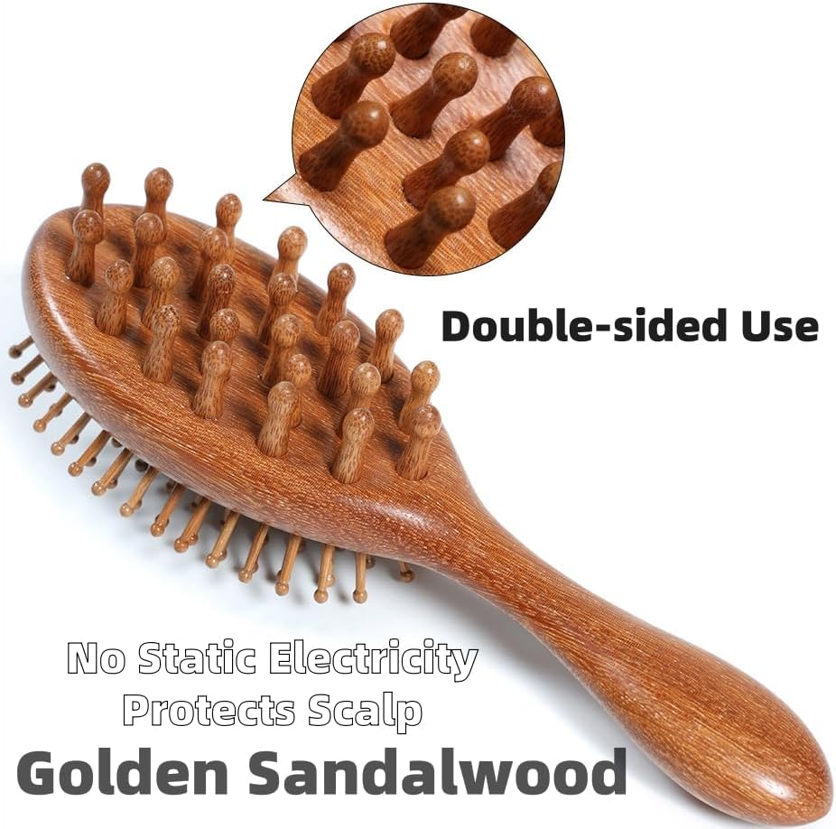 Wooden Scalp Massager Handmade Natural Green Sandalwood Wide Tooth Combs Wood Massage Comb for Head and Face Gua Sha Brush Hair Care Set