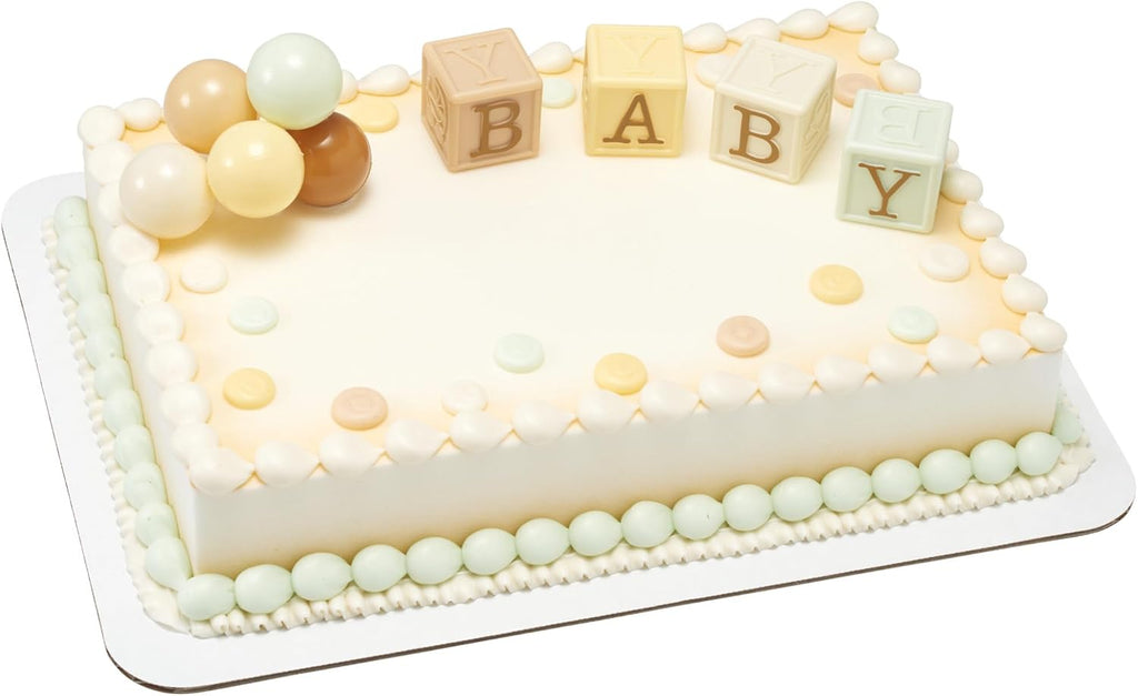 DecoSet Timeless Baby Blocks Cake Topper, Baby Shower Cake Decoration, 5 Piece Celebration Decoration With Blocks & Balloons For Girl or Boy 1st Birthday
