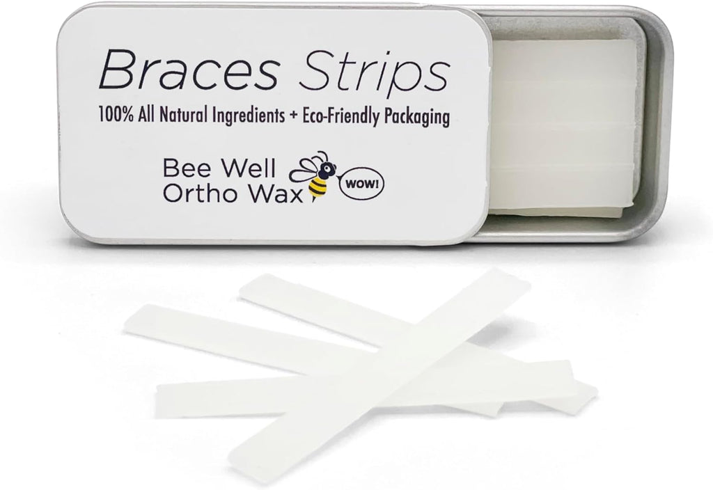 Bee Well Orthodontic Wax for Braces Strips | 100% All Natural Beeswax Braces Wax | Protects & Relieves Irritation from Brackets & Wires | 1 Recyclable Tin with 24 Strips | Braces Kit Essential