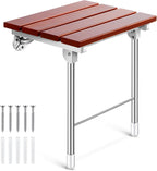 Geetery Folding Shower Seat Wall Mounted, 18'' Shower Chair with Support Legs Collapsible Bathroom Safety Bench Fold Down Wall Wood Bath Chair Seat for Elder Disabled Pregnant Adult (Load 400 Lbs)