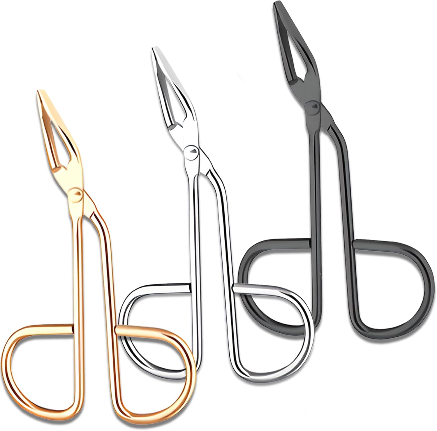 3-Piece Tweezers Set Scissor Handle Slant Tip Eyebrow Tweezers Eyebrow Plucker Tweezers for Facial Hair Removal Includes Black, Silver, & Rose Pink