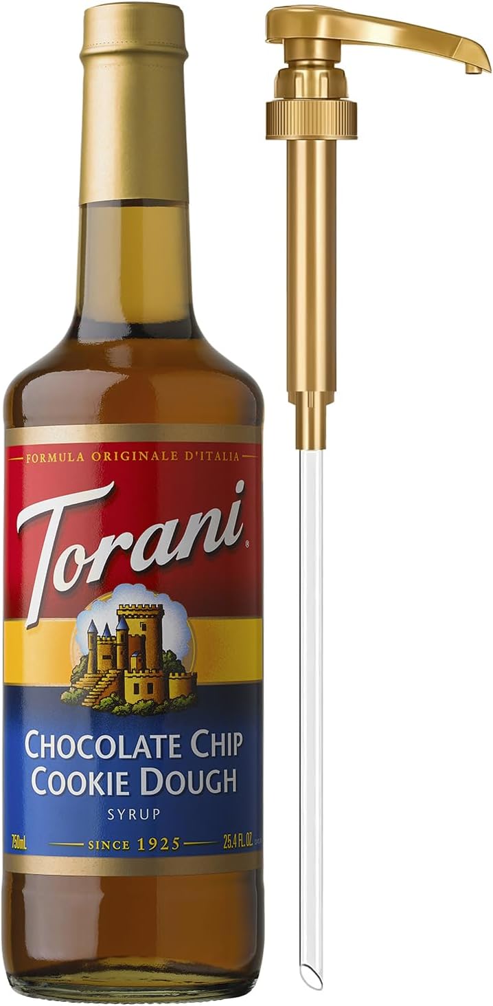 Torani Coffee Syrup, Chocolate Chip Cookie Dough Flavored Syrup for Drinks, Glass Bottle with Pump Included, 25.4 Fl Oz