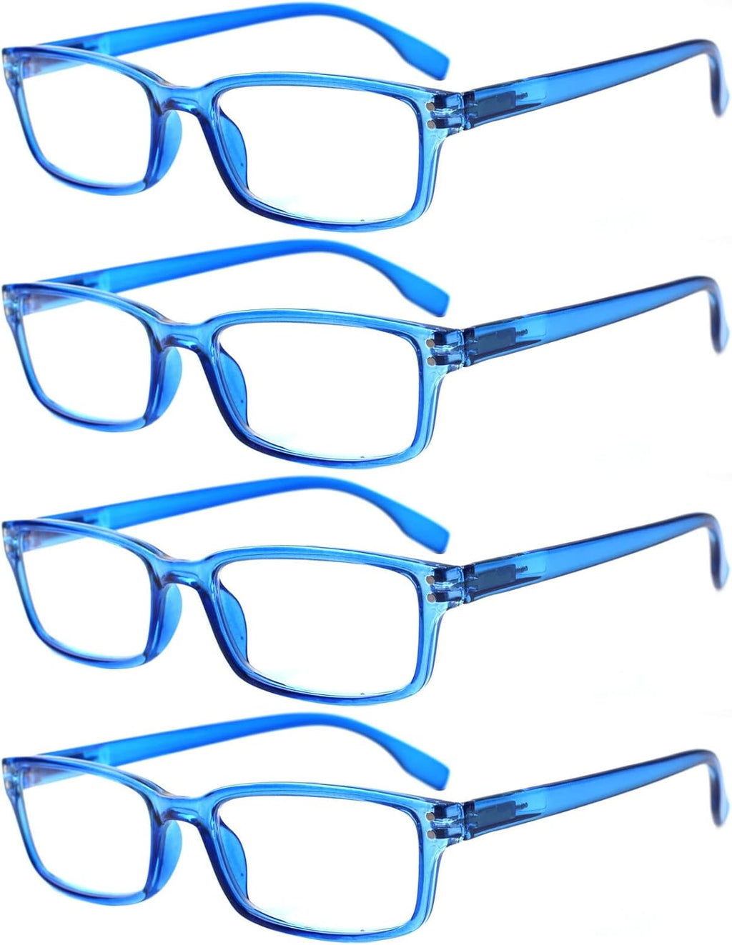 Kerecsen 4 Pack Reading Glasses for Men and Women with Spring Hinges, Lightweight Black Rectangular Readers Eyeglasses (4 Pack Blue, 1.5, x)