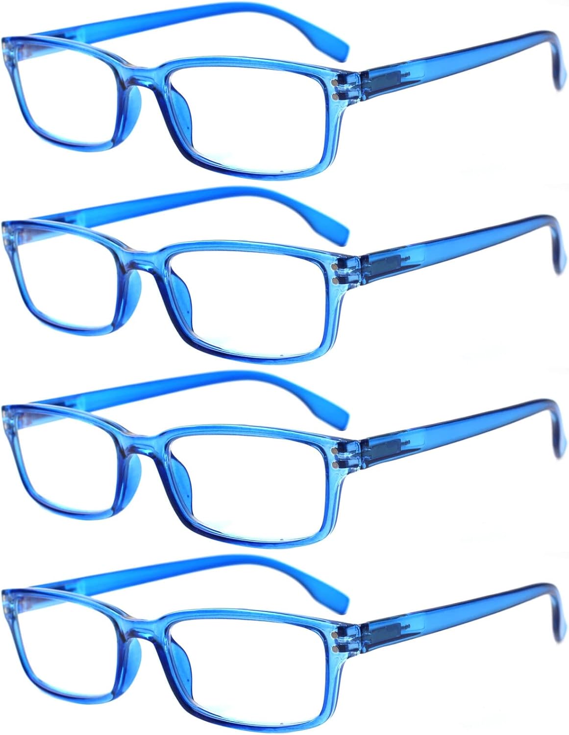 Kerecsen 4 Pack Reading Glasses for Men and Women with Spring Hinges, Lightweight Black Rectangular Readers Eyeglasses (4 Pack Blue, 1.5, x)