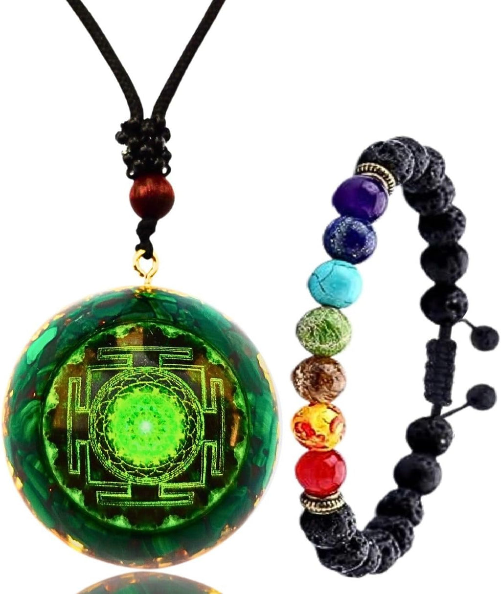 Orgonite Chakra Pendant Malachite Green Crystal Quartz Orgone Pendant Necklace Reiki Spiritual Healing Energy Generator Bracelet