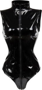 bslingerie Sexy Wet Look PVC Zip Up Clubwear Bodysuit Teddy