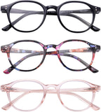 SKYWAY 3 Pack Blue Light Blocking Reading Glasses,Spring Hinge Computer Readers for Women Men Round Eyeglasses