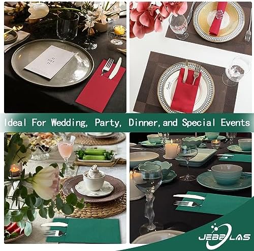 JEBBLAS 50Pack Christmas Dinner Napkins with Built-in Flatware Pocket, 16x16inches, Cloth Like Napkins, Linen-Feel Disposable Hand Napkins for Kitchen, Parties, Weddings, Dinners or Events, Xmas