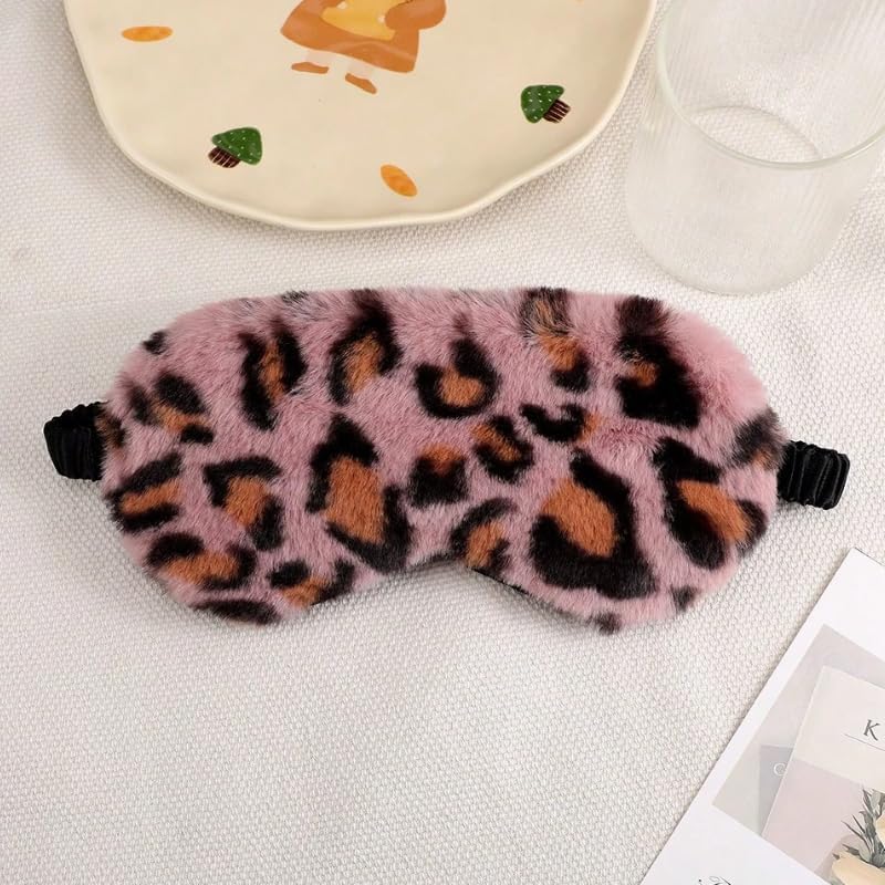 1pcs Plush Eye Mask with Leopard Print Design, Soft Light-Blocking Cute Cartoon Sleep Mask