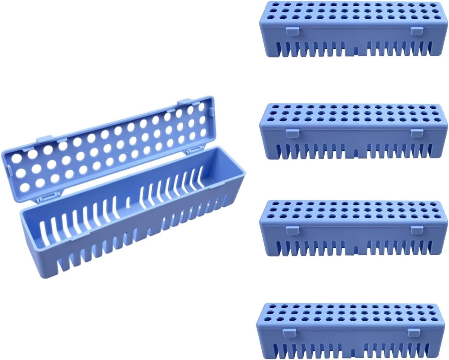 5p Dental Instruments Sterilizat Case, Plastic Autoclavale Cassette Rack, Medical Surgical Instrument Disinfection Container Tray for Dental Spatulas, Forceps and Pliers (5P-Light Blue)