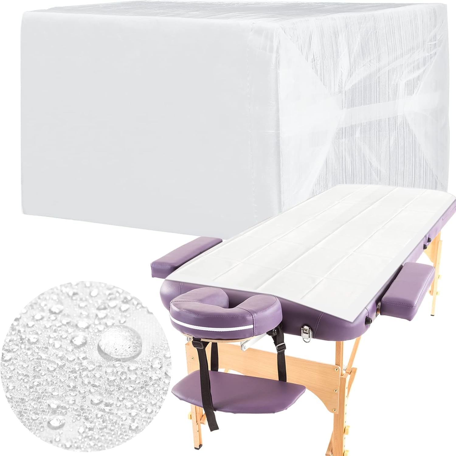 Breling 100 Pcs 31.5 x 71 Inch Disposable Bed Sheets Oil-proof PE Film Massage Table Sheets Non-woven Fabric Spa Waterproof Bed Cover Breathable for Beauty Salon Hotels Tattoo Waxing(White)