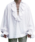 Mens Pirate Shirt Renaissance Victorian Vampire Steampunk Halloween Retro Shirts Gothic Medieval Lace Up Costume