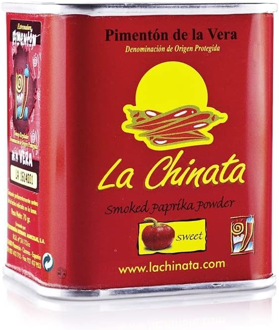 La Chinata. Sweet Smoked Paprika Powder. 70g (2.47oz) tin. Pack of 2. Includes an exclusive La Chinata magnet.