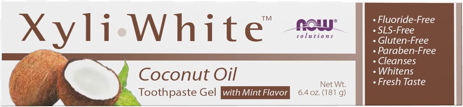 NOW Foods Solutions, Xyliwhite™ Toothpaste Gel, Coconut Oil, Cleanses and Whitens, Cool Coconut-Mint Taste, 6.4-Ounce