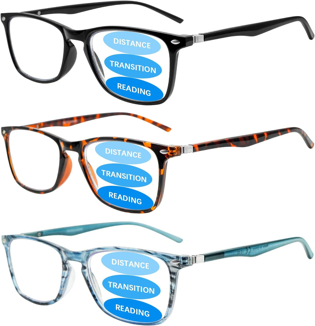 3 Pack Progressive Multifocus Reading Glasses for Men Women Blue Light Blocking Spring Hinges Computer Readers (3 Mix, 1.00, multiplier_x)