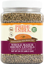 Pride Of India - Indian Whole Brown Crimson Masur Lentils - Protein & Fiber Rich Masoor Whole, 1.5 Pound Jar