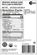 Yupik Organic Whole Husk Psyllium 8.8 Oz, 95% Purity, Soluble Fiber, USDA Certified, Non-GMO, Kosher, Gluten-Free, Sugar-Free & Fat-Free, Unflavored, Plant-Based, Ideal for Oatmeal & Cereal