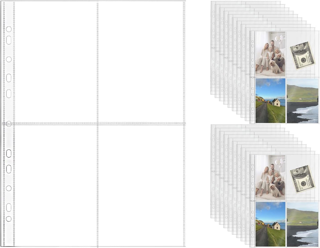 NatSumeBasics 20 A4 Binder 4 Pocket, 4" X 6" Sheet Protectors Clear Binder Sleeves for A4 Binder Notebook Folder Organizer (4 Pockets)