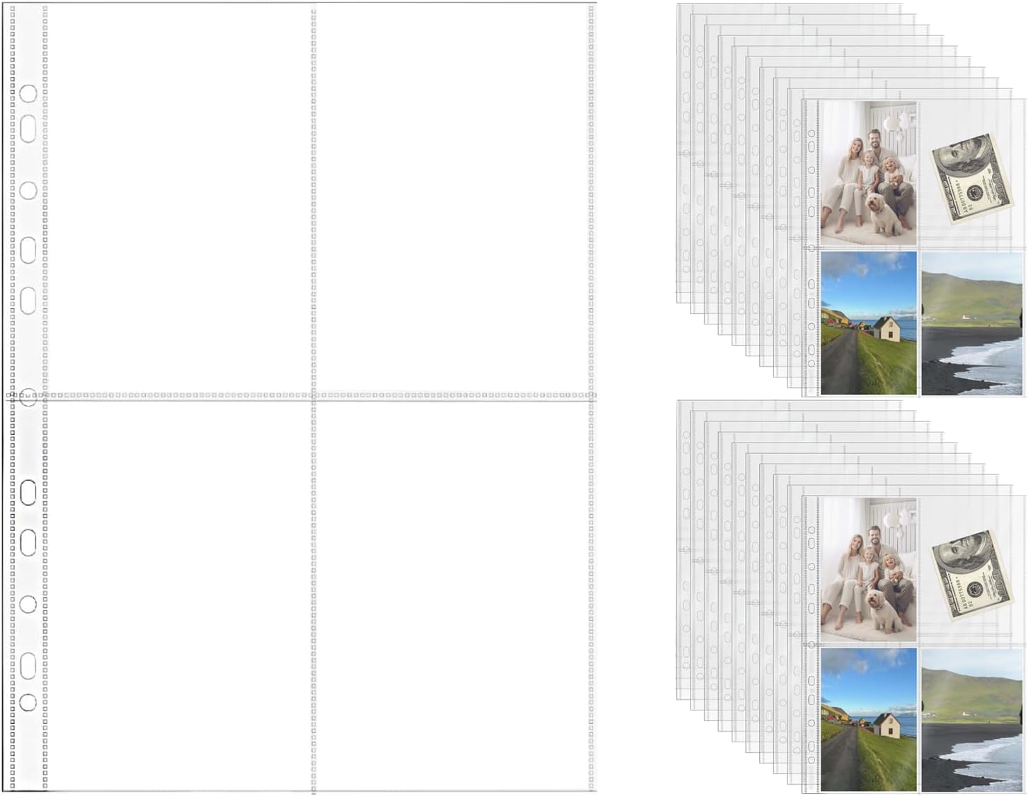NatSumeBasics 20 A4 Binder 4 Pocket, 4" X 6" Sheet Protectors Clear Binder Sleeves for A4 Binder Notebook Folder Organizer (4 Pockets)