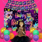 Cheereveal Rainbow Cheetah Birthday Decorations for Boys Girls - Leopard Print Happy Birthday Backdrop, Cheetah Wild Cake Cupcake Toppers, Jungle Safari Animal Theme Party Supplies