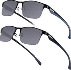 SKYOAK 2 Pack Premium Reading Sunglasses for Men with UV400 Protection Outdoors, TR90 Ultra-Light Dark Lens Sun Readers, Tinted Reading Glasses Half Frame Design & +2.00x - Not Bifocals