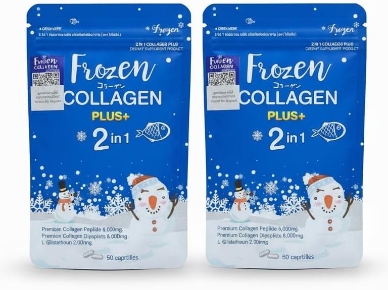 Frozen Collagen Plus+ 2-in-1 Marine Supplement - 100mg Collagen Peptide, 100mg Collagen Dipeptide & 50mg L-Glutathione per Capsule for Skin Radiance - 120 Capsules (2-Pack)