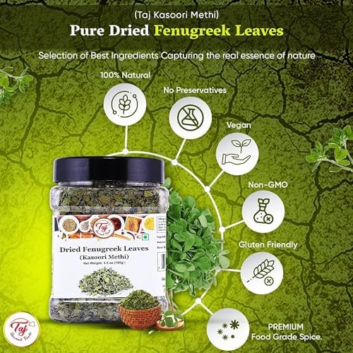 TAJ Kasoori Methi | 1oz (28g) | Dried Fenugreek Leaves | Indian Origin | GMO-Free All-Natural
