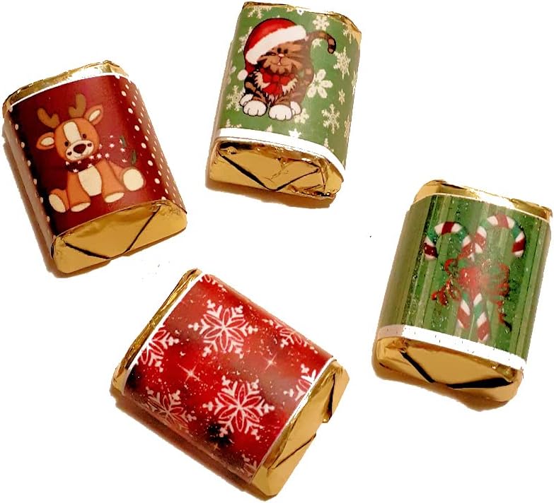 90 Labels Assorted Christmas Chocolate Nuggets Label Wrappers - 3 Sheets of 30 Labels ea. Holiday Favors.