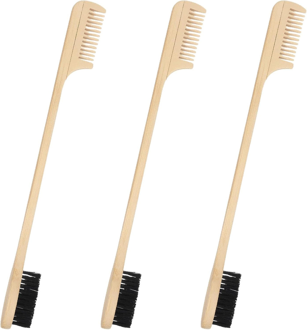 3 Pieces 2-in-1 Moustache Beard Edge Brush, Bamboo Wood Comb, Eyebrow Hair Tool, Gentle Control, Double Sided Design