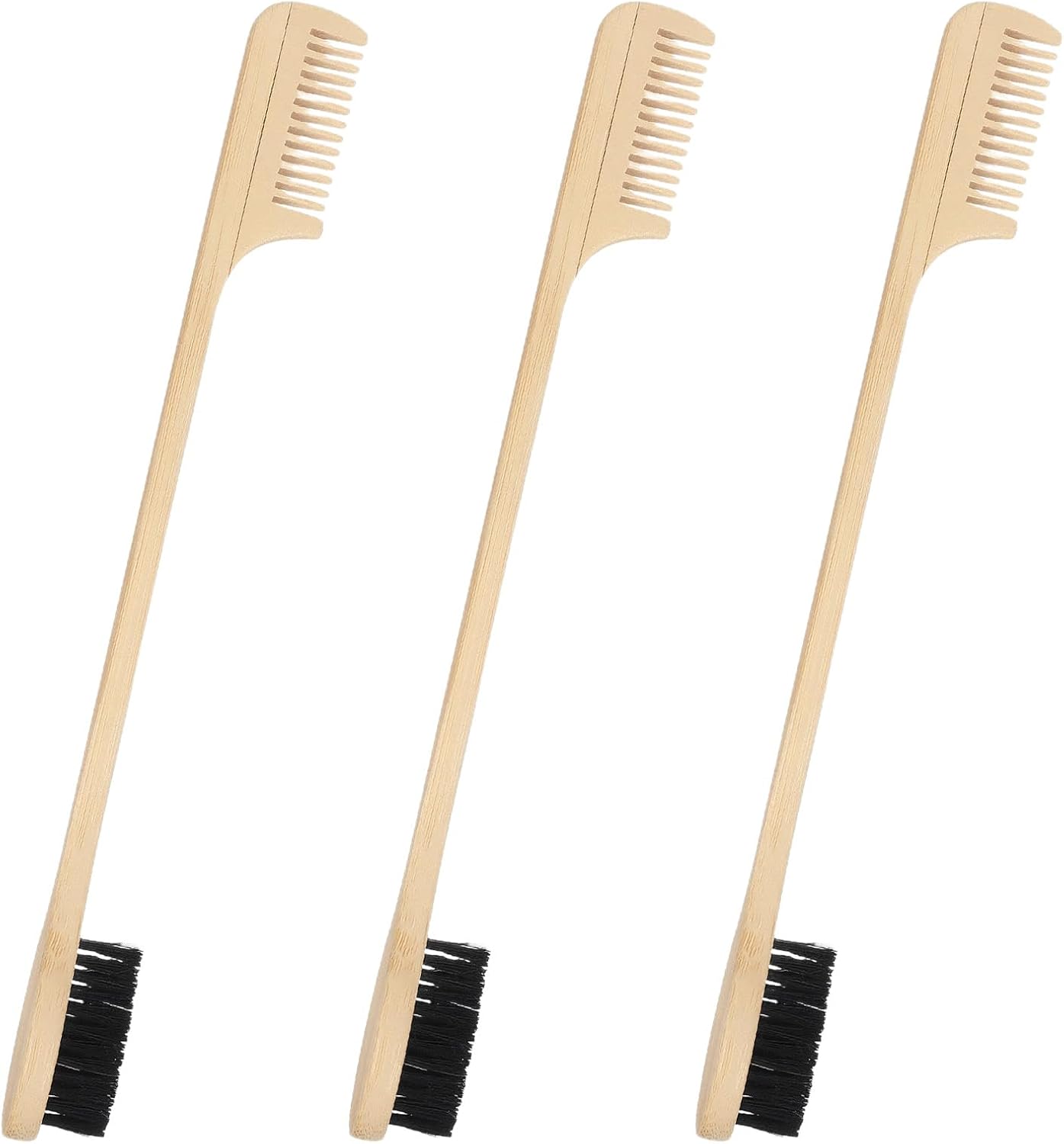 3 Pieces 2-in-1 Moustache Beard Edge Brush, Bamboo Wood Comb, Eyebrow Hair Tool, Gentle Control, Double Sided Design
