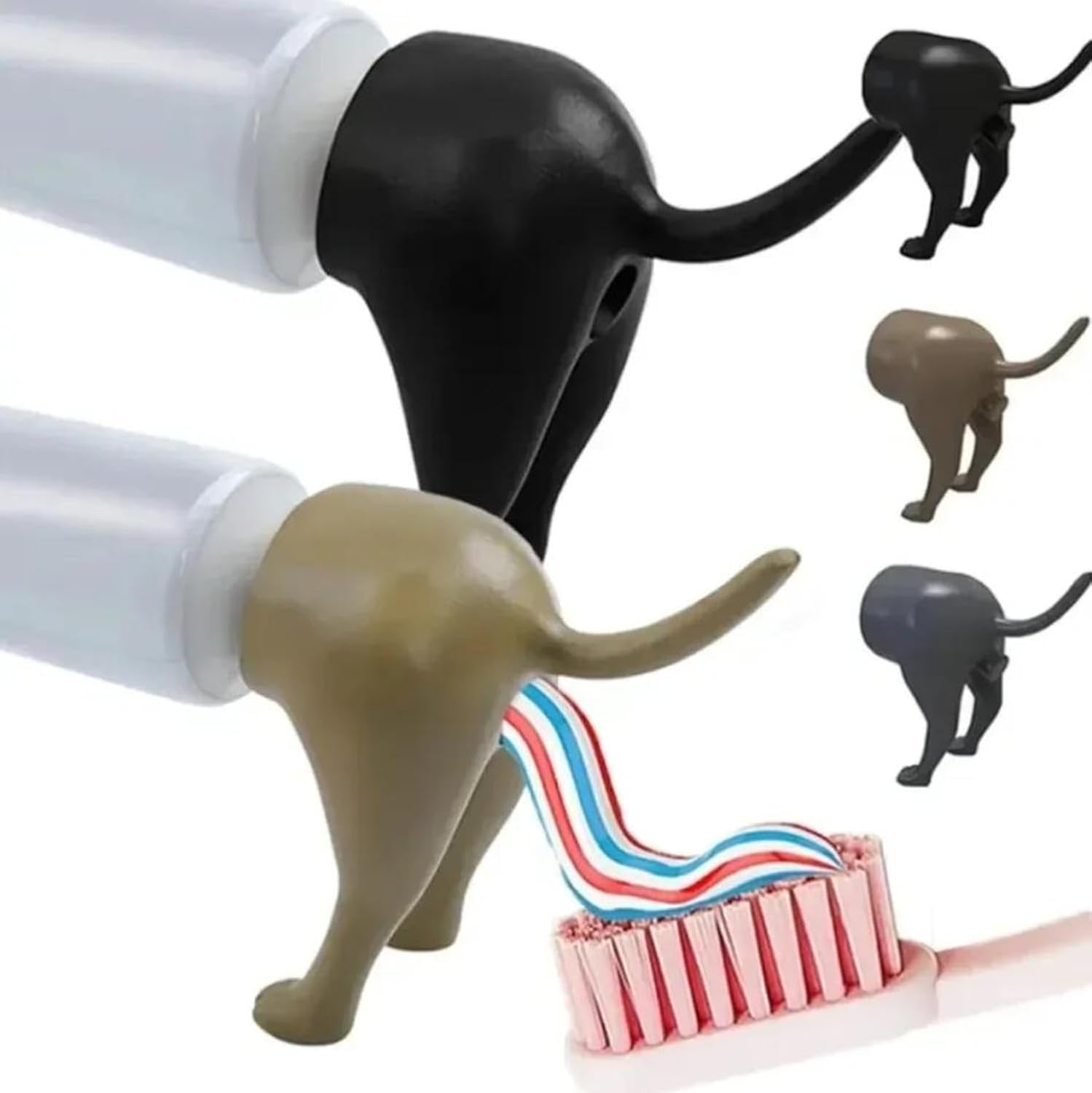 3 Pack Funny Pooping Dog B*tt Toothpaste Topper,Silicone Pooping Toothpaste Cap,Creative Dog Toothpaste Dispenser, Animal Funny Toothpaste Cover for Kids and Adults