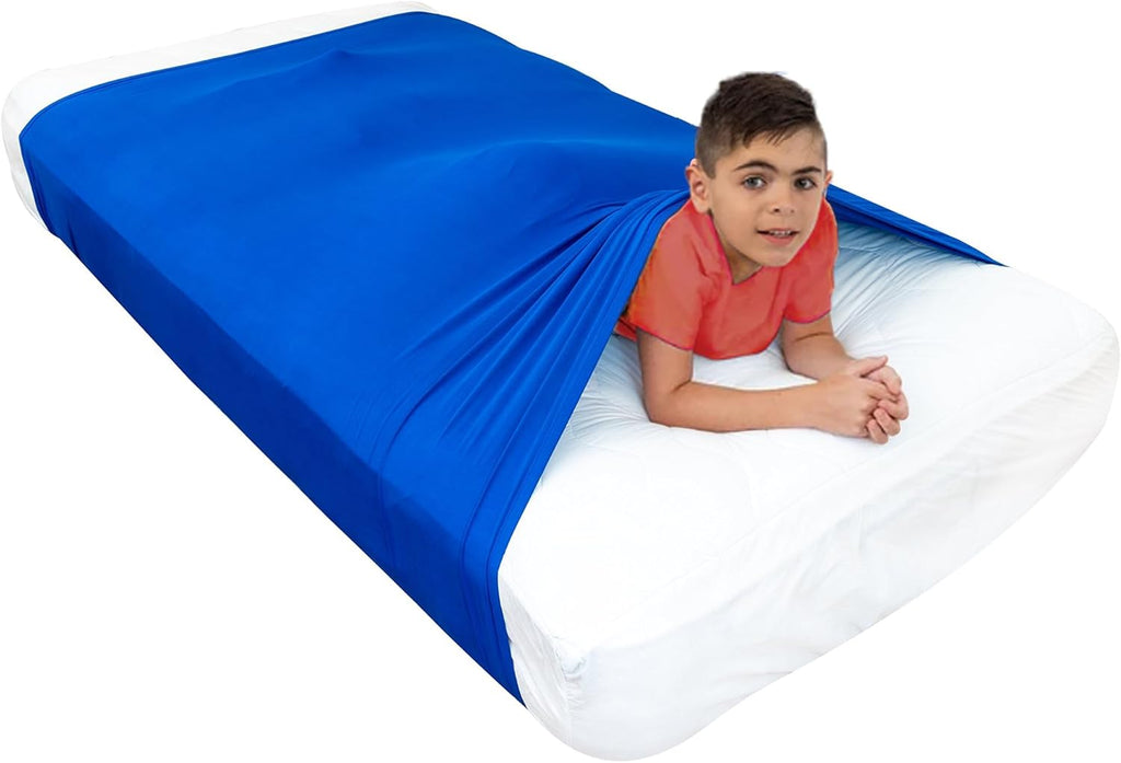 Sensory Bed Sheet for Deep Pressure Therapy – Spandex Bed Sheet – Sensory Compression Blanket for ADHD, Autism – Breathable & Hypoallergenic, Blue, Twin Size