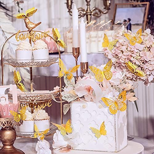 SAOROPEB 3D Butterfly Wall Decor - 48 Pcs, 4 Styles, 3 Sizes, Gold Butterfly Decorations for Birthday & Party Celebrations, Removable Stickers