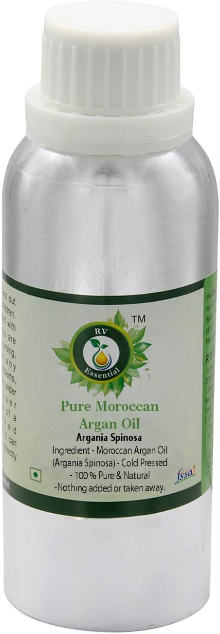 R V Essential Moroccan Argan Oil | Argania Spinosa | Moisturizes Skin | Brightens Skin | Fights Acne | Anti-Aging | For Hair | Makes Hair Shiny | 100% Pure Natural | Cold Pressed | 1250ml | 42oz