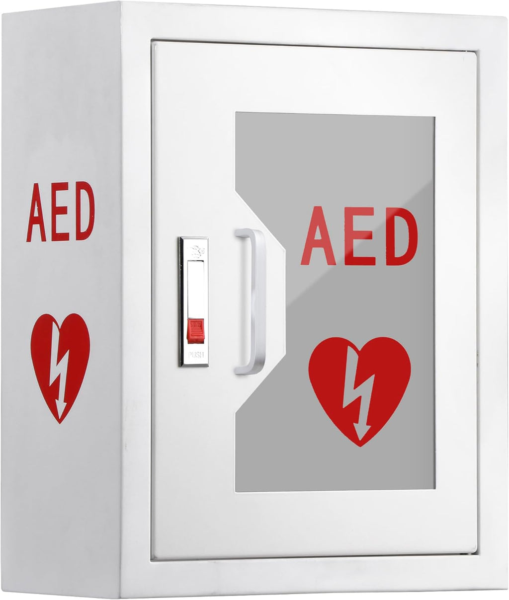 AED Defibrillator Cabinet, Wall Mounted AED Medicine Cabinet with Lock Fits Various AED Defibrillator 12.8 x 6.7 x 16.1 inch