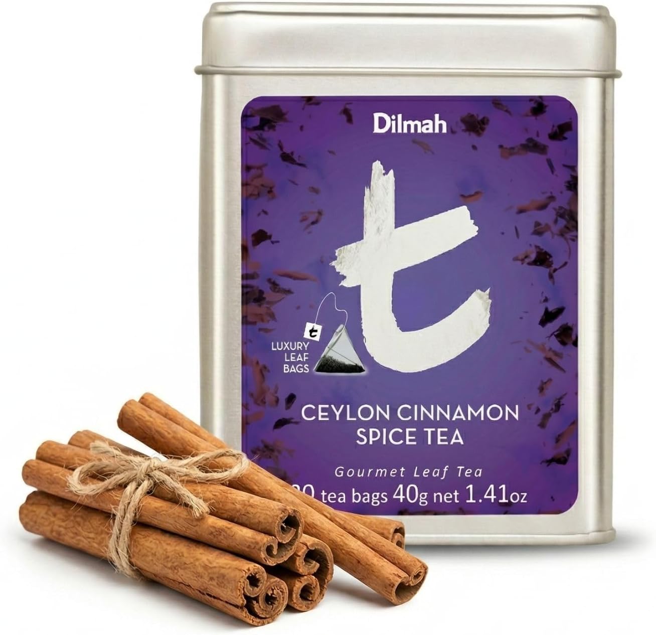 Dilmah T-Series Ceylon Cinnamon Spice Black Tea – 20 Luxury Leaf Tea Bags | Premium Single Origin Ceylon Tea with Authentic Cinnamon Spice
