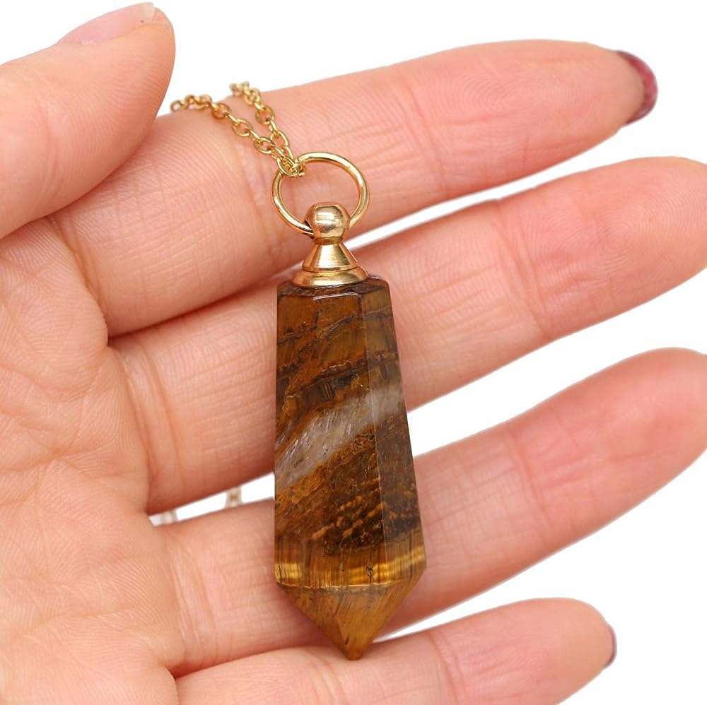 Natural Stone Pink Amethysts Quartz Tiger Eye Perfume Bottle Pendant Necklace Essential Oil Diffuser Necklace-Tiger Eye
