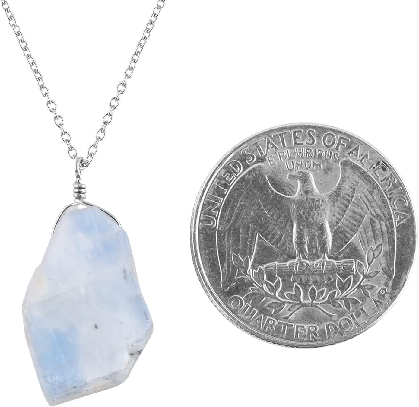 InfinityGemsArt Raw Rainbow Moonstone Crystal Pendant Necklace, Rough Gemstone, Blue Fire, Birthstone, Chakra Healing Stones, Women Jewelry, Rhodium 925 Silver Chain 20 inch, Natural Rock