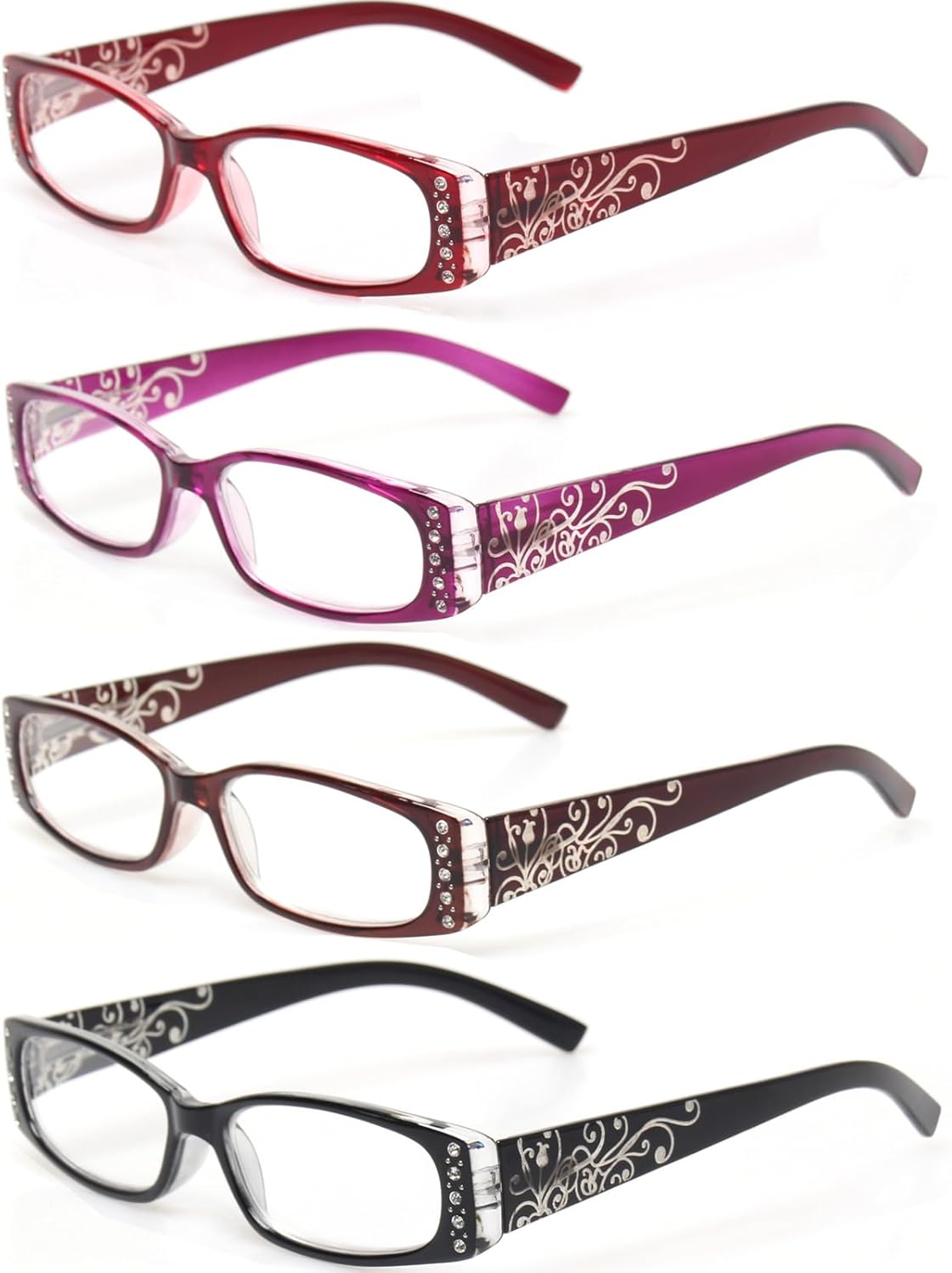 Kerecsen 4 Pairs Ladies Reading Glasses Spring Hinge with Laser Pattern Readers
