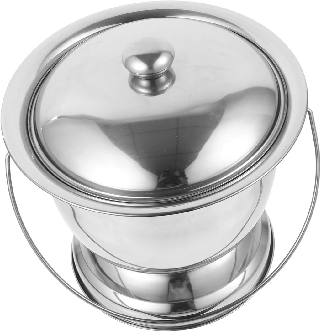 FRCOLOR Urinal Lid Portable Chamber Pot Stainless Steel Spittoon for Home and Camping