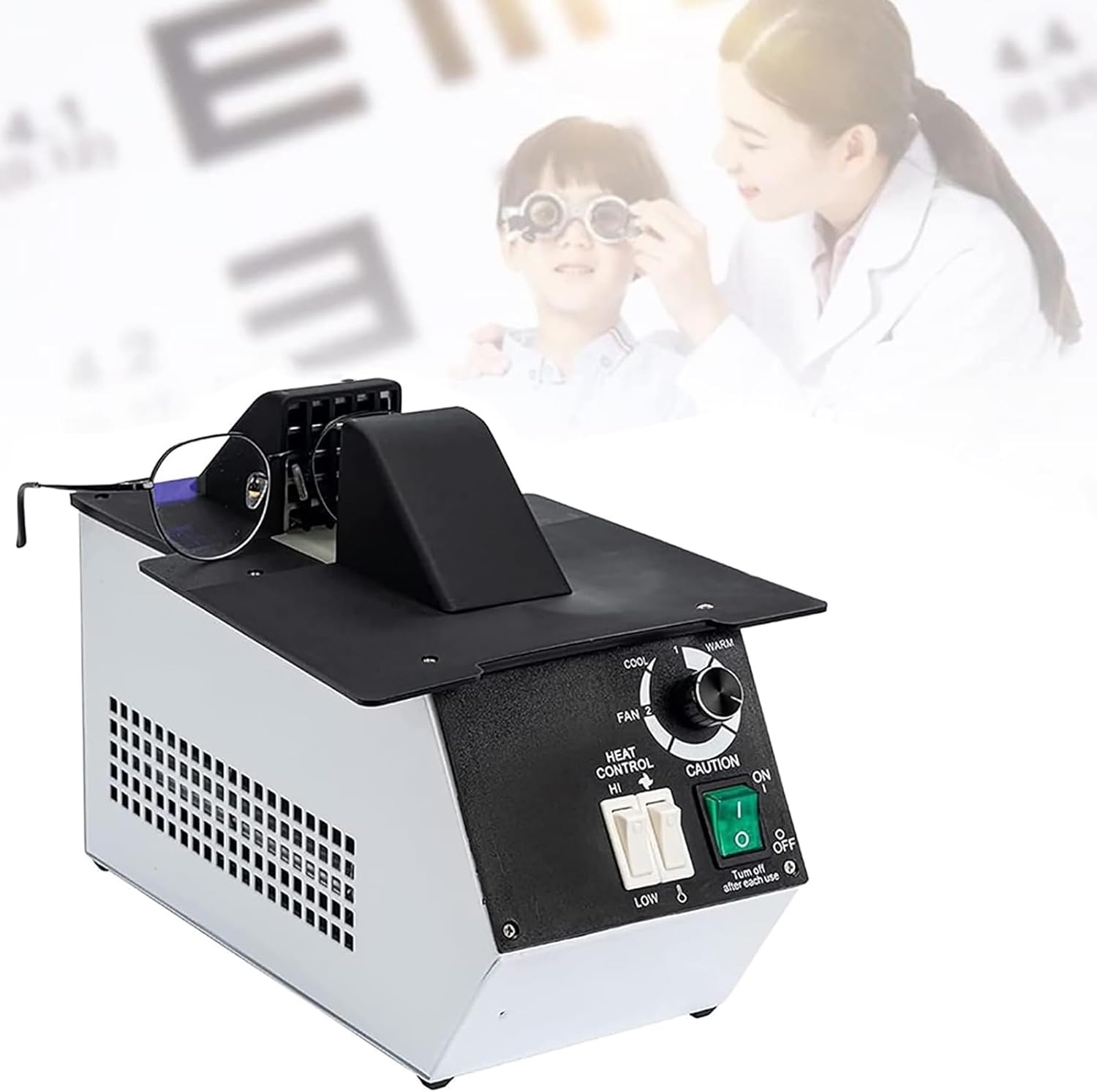 Eyeglasses Frame Heater, 1500W Optical Eyeglasses Frame Warmer, Hot and Cold Air Switching, 80℃-130℃ Temperature Adjustable, Ceramic Heating, for Non-Metal: Resin/Sheets/etc Spectacle Frames