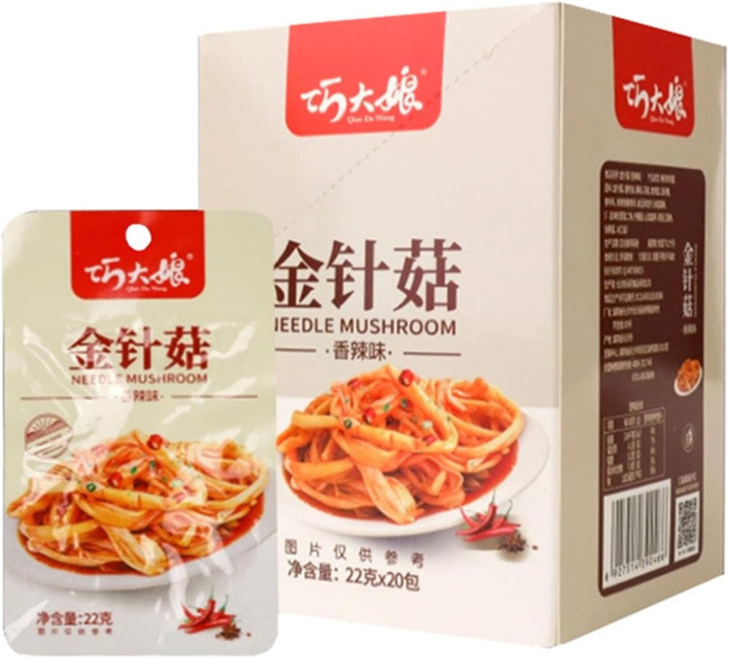 Snack Food Gifts Latiao Spicy Enoki Mushroom - Spicy Red Oil Enoki Mushroom Spicy Strip Series Ready-to-Eat Pickled Vegetables, Snack Food Chili Sauce Hot Crispy Mushroom 440 G 15.5oz