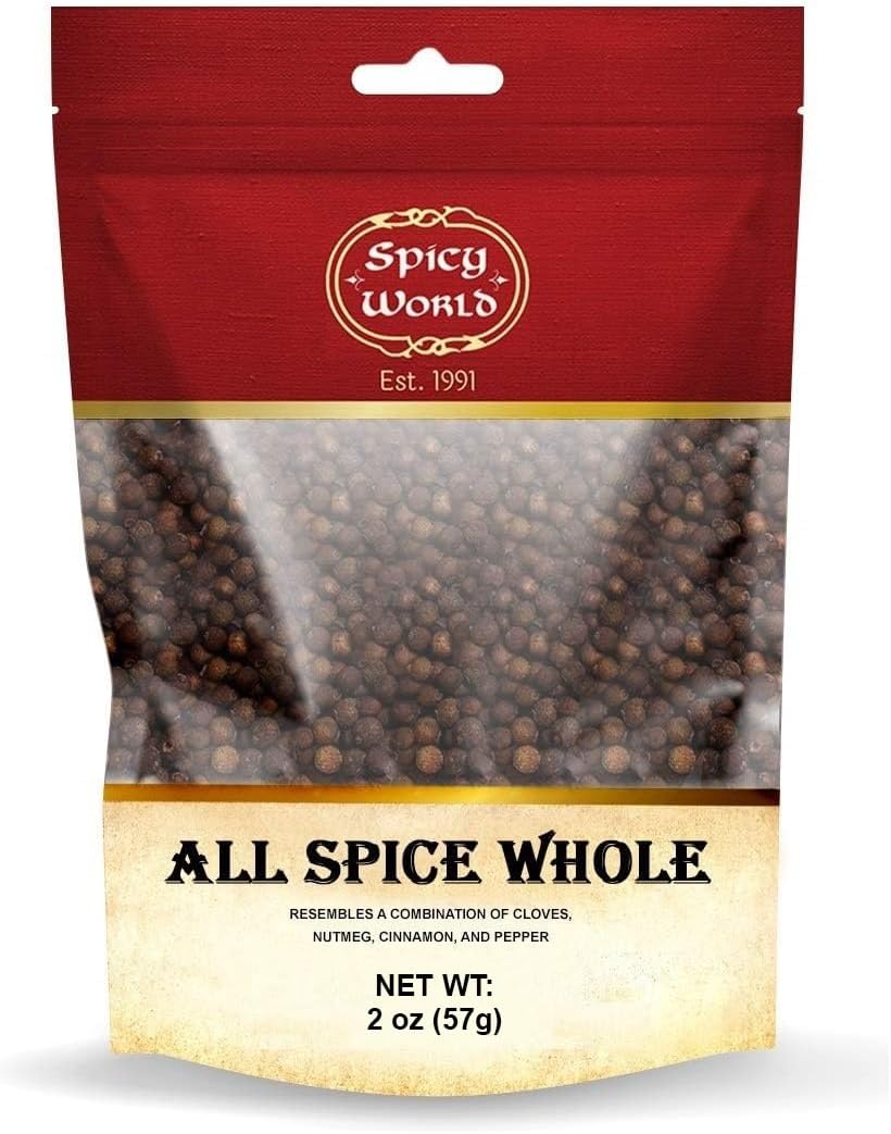 Spicy World Whole Allspice Berries 2oz (57g) – Premium Quality, Natural & Vegan, Aromatic All Spice for Cooking, Baking & Pickling