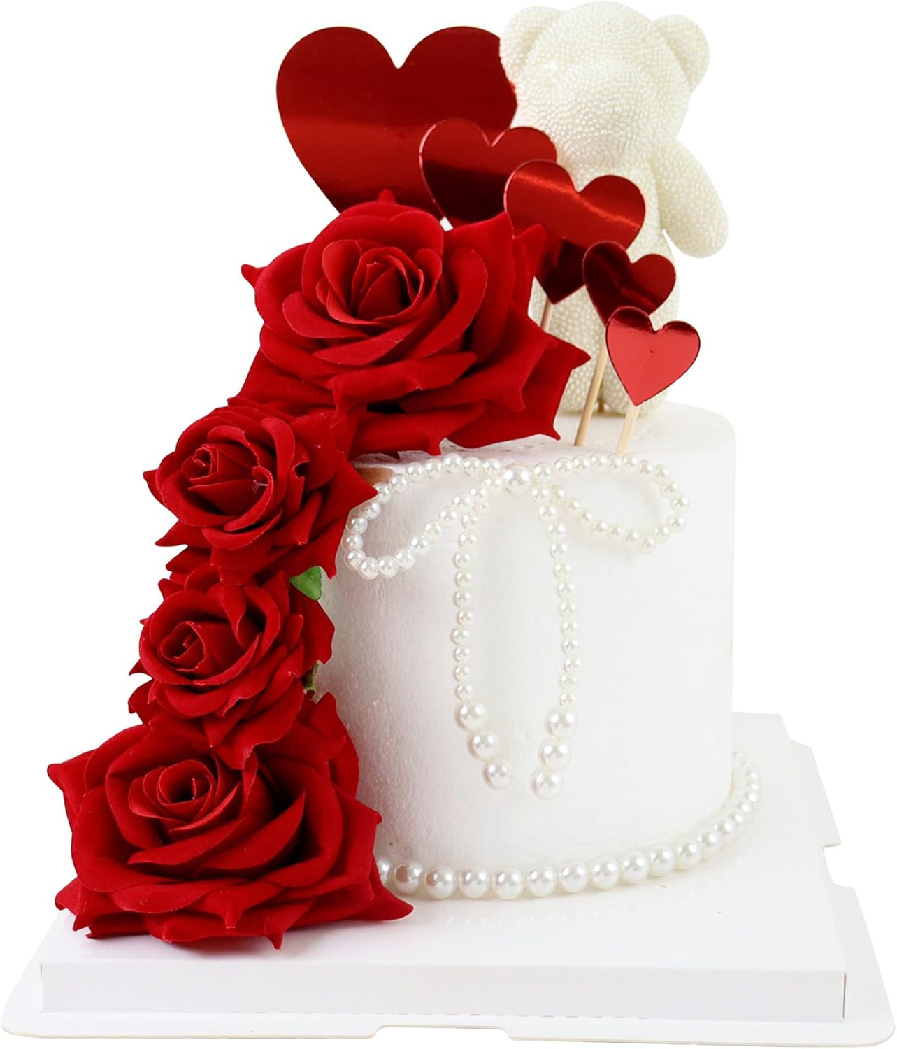 Ercadio 5 Pack Artificial Red Rose Flowers Cake Decorations 3D Rose Flowers Cake Toppers for Lover Birthday Valentine’s Day Mother's Day Wedding Anniversary Derby Party Cake Decorations
