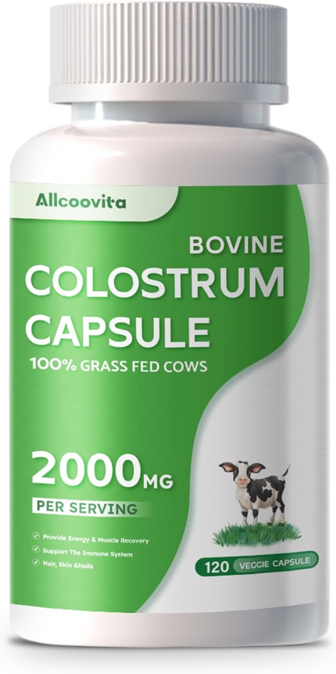 Bovine Colostrum Capsules Supplement 2000mg- 120 Capsules - Gut Health, Muscle Recovery, Energy, Hair, Skin and Immune Supplement | 50% IgG Cow Colostrum for Humans | Superfood, Gluten Free.