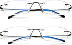 Lanomi Rimless Reading Glasses Blue Light Blocking Ultralight Metal Men Rectangular Reader Aid Anti Blue Eyeglasses