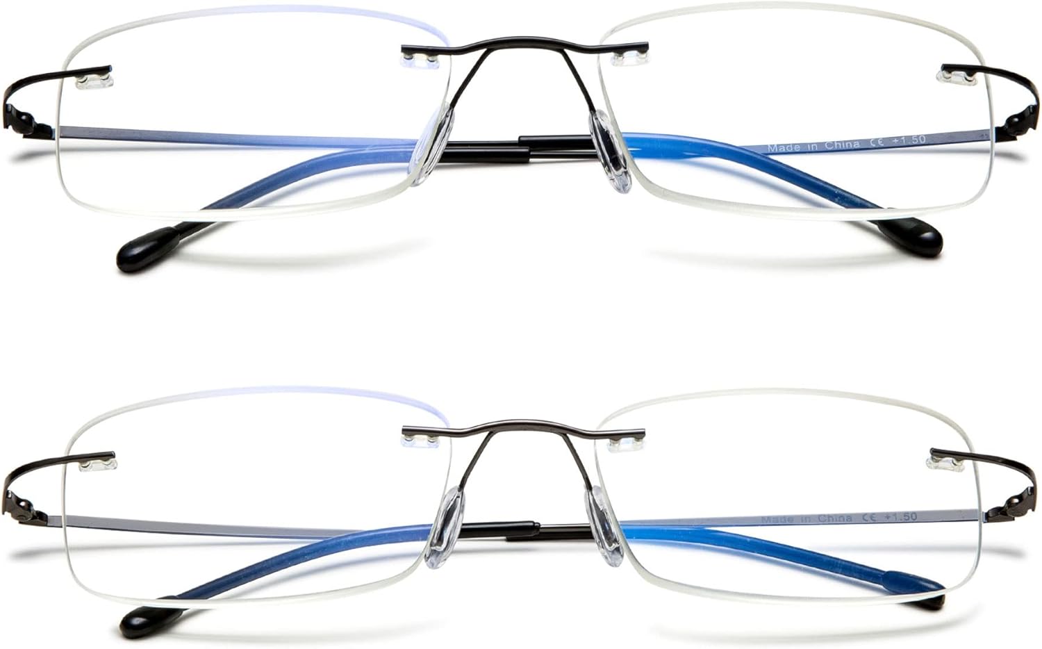 Lanomi Rimless Reading Glasses Blue Light Blocking Ultralight Metal Men Rectangular Reader Aid Anti Blue Eyeglasses