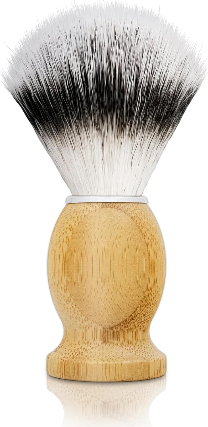 KIKC Hand Crafted Shaving Brush for Vegans, Synthetic Hair Bristle for Wet Shave, Comfortable Bamboo Handle, Best Gift for Bearded Man
